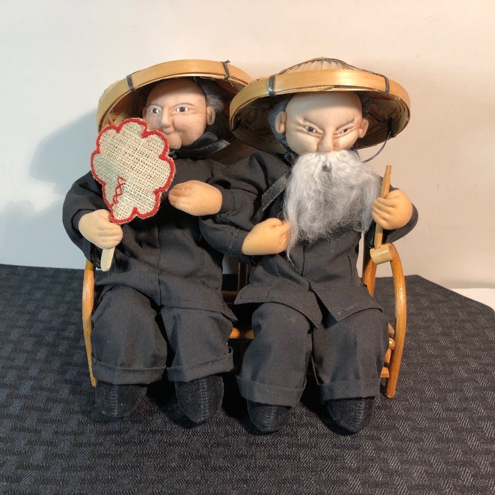 Asian Figurines Elderly Couple Soft Sculpture Stockinette